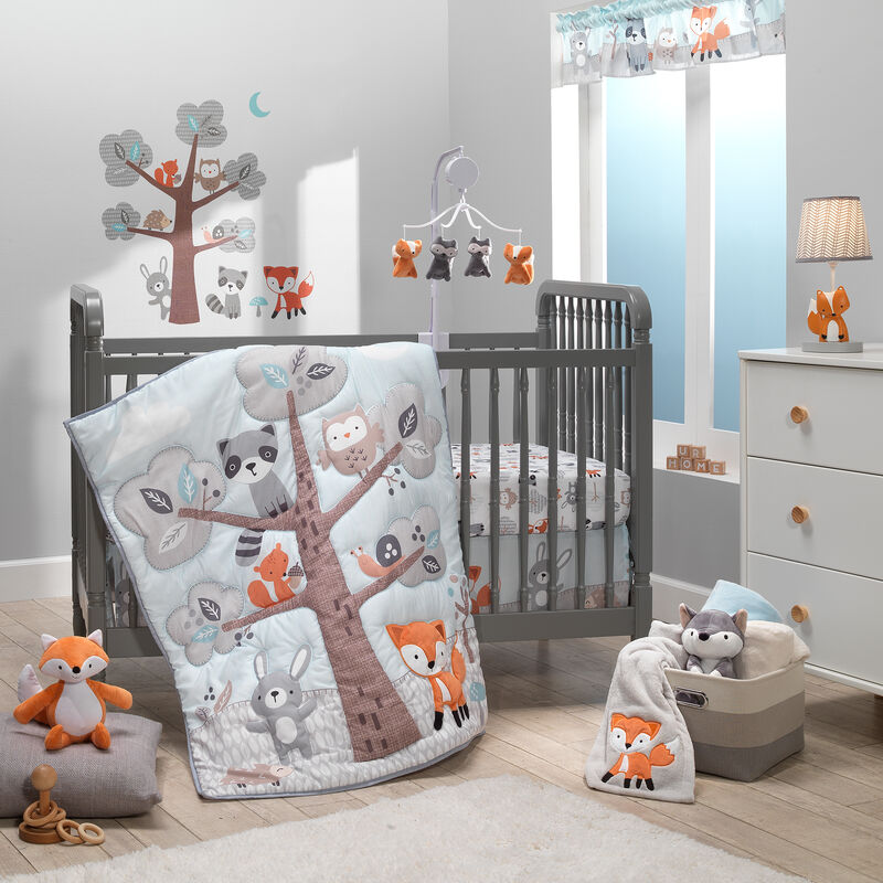 Bedtime Originals Woodland Friends Fox/Owl/Raccoon Fitted Crib Sheet - White