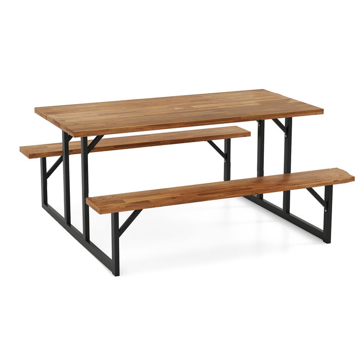 Outdoor 6-Person Picnic Table in Acacia Wood with Integrated Benches