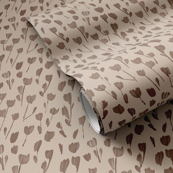 Wild Flowers I Wallpaper by Roseanne Kenny - Wild Flowers I Taupe I