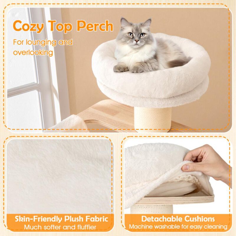 Hivvago 69 Inches Tall Cat Tree with Cozy Top Perch and Washable Plush Cushions