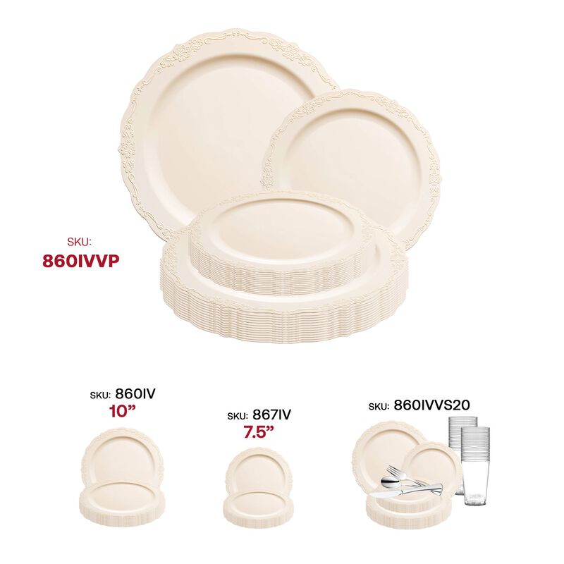 Ivory Vintage Round Plastic Dinnerware Value Set (120 Sets) image number 6