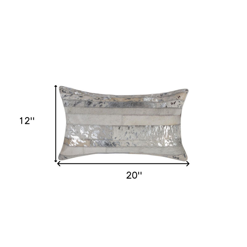 HomeRoots Set of Two 12" X 20" Gray and Silver Striped Cowhide Lumbar Throw Pillows with Glitter image number 5