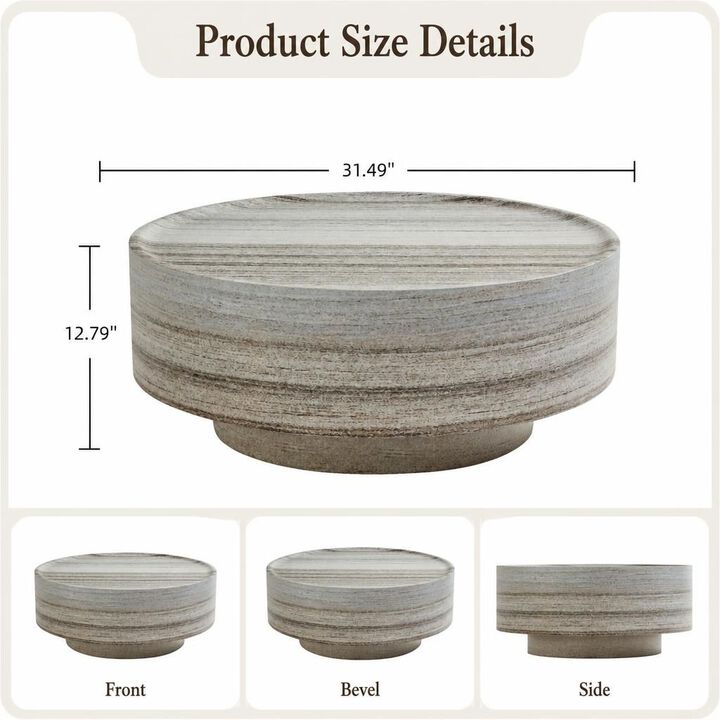 GOODSILO Round 31.5 Inch Mars Vein Marble Effect Drum Coffee Table, Living Room Statement Accent Furniture For Family Gatherings And Cozy Relaxation