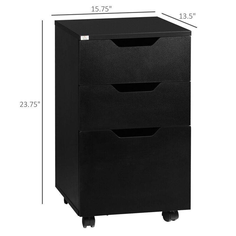 Black Office Organizer: Rolling 3-Drawer Vertical File Cabinet