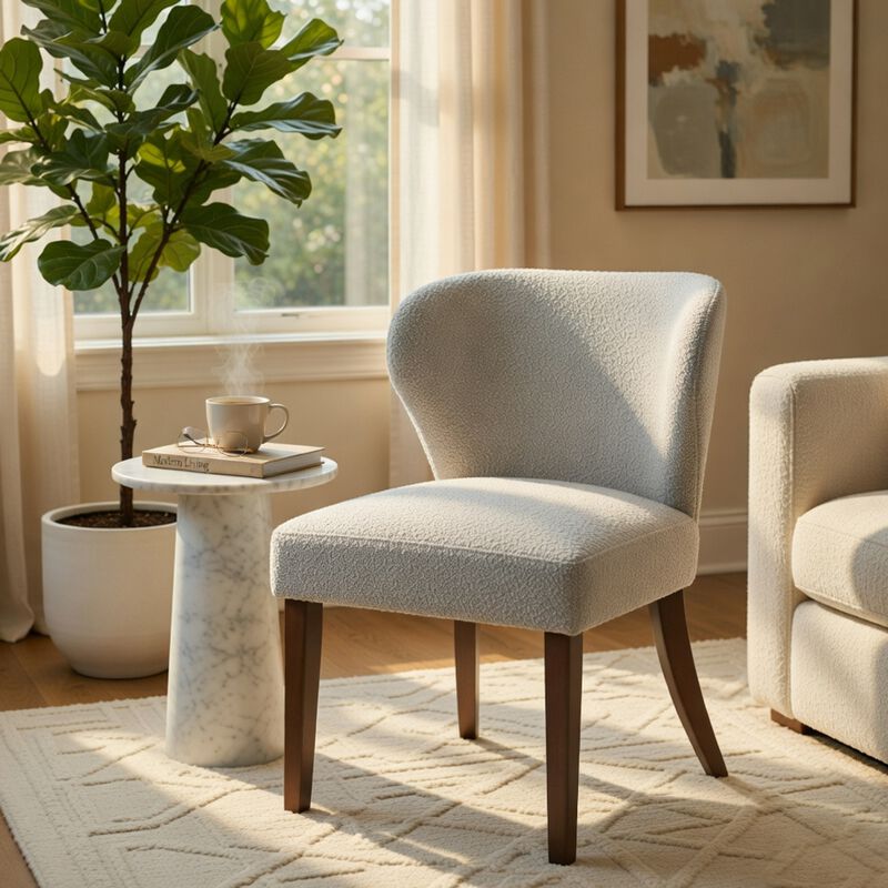 Dea Dining Side Chair Set of 2, Wingback Gray Chenille, Walnut Brown image number 8