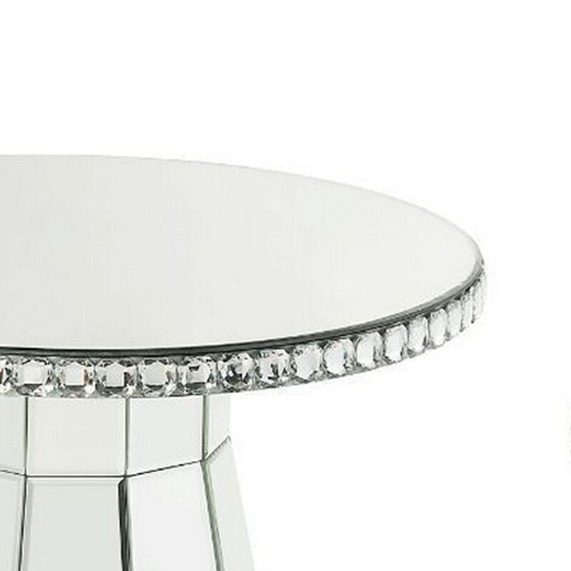 Accent Table with Beveled Mirror Framing and Faux Crystals, Silver-Benzara image number 2