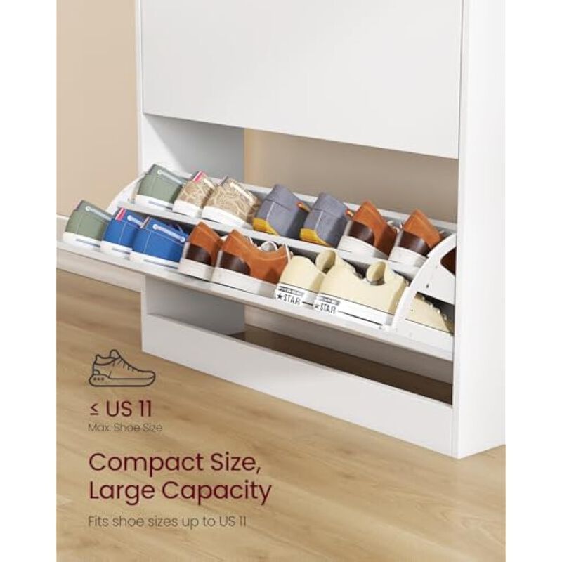 Shoe Storage Cabinet Flip Drawer Adjustable Shelves White Vasagle image number 3
