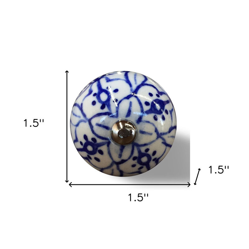 HomeRoots Set of Eight Blue And White Ceramic And Metal Drawer Pull Knobs image number 4