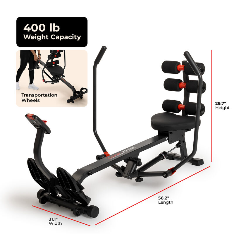 Sunny Health & Fitness 2-in-1 Smart Full Motion Rowing Machine with Core Trainer, 12 Resistance Levels & Trainer-Led Workouts via SunnyFit App image number 8