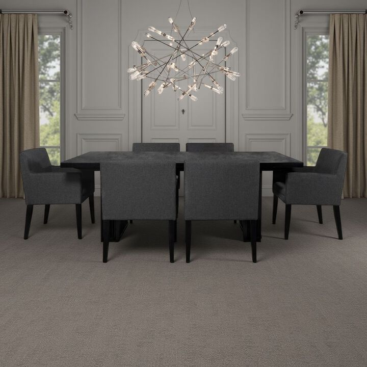 Kinza 7pc Dining Table and 6 Chairs Set, Black Tambour, Charcoal Gray