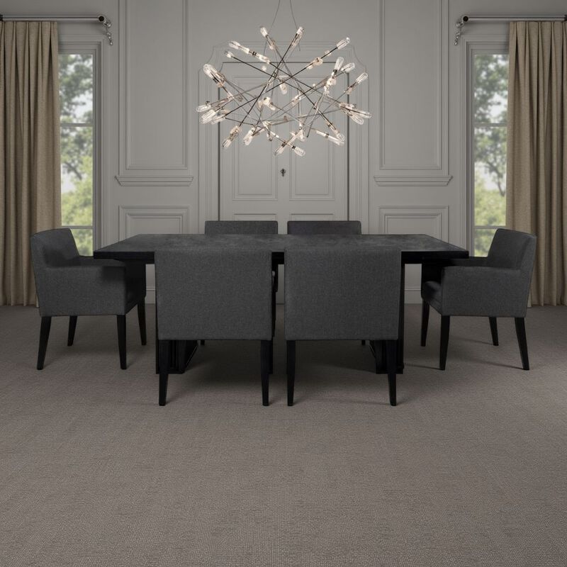 Kinza 7pc Dining Table and 6 Chairs Set, Black Tambour, Charcoal Gray image number 1