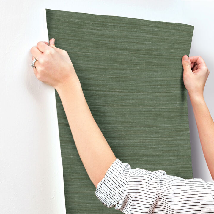 Sari Silk Green Faux Fabric Wallpaper