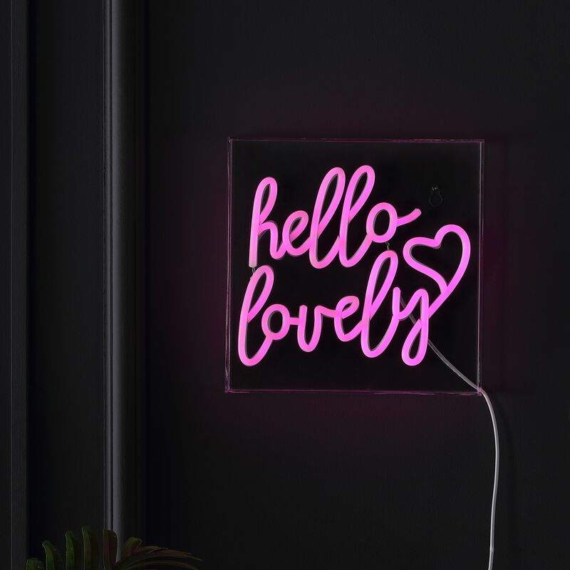 Hello Lovely 10" Square Contemporary Glam Acrylic Box USB Operated LED Neon Light, Pink