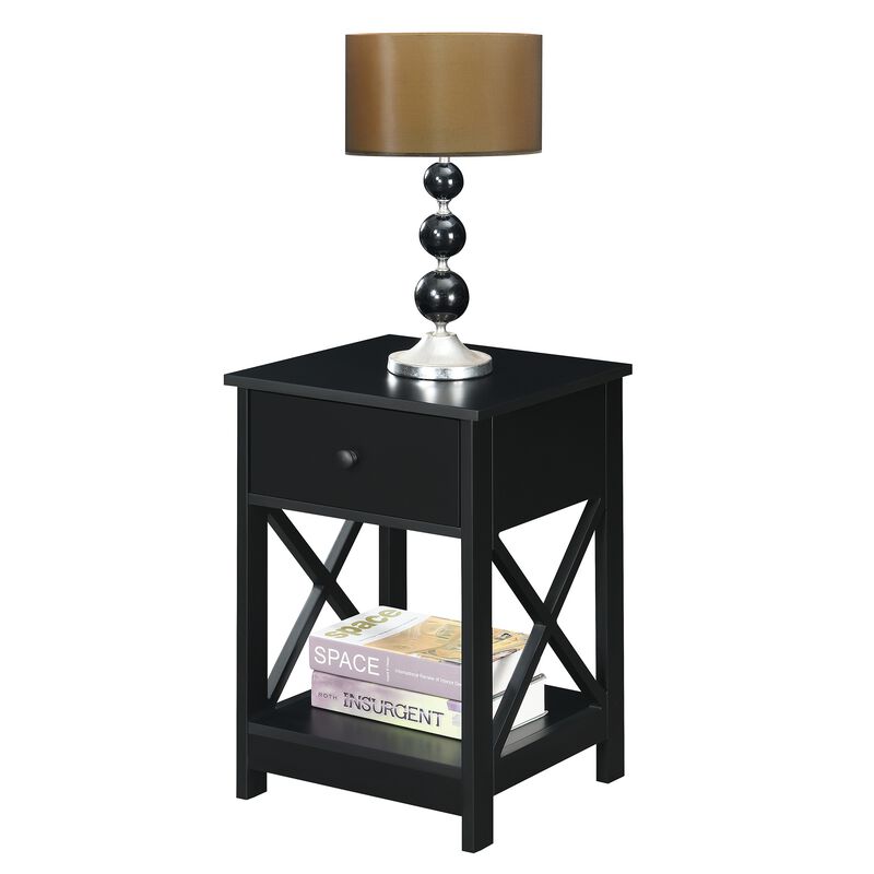 Convenience Concepts Oxford 1-Drawer End Table with Shelf, 15.75 in x 15.75 in x 24 in, Black