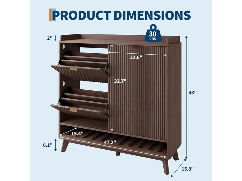 Slim Entryway Wood Shoe Storage Cabinet Flip Drawer Adjustable Shelves image number 2