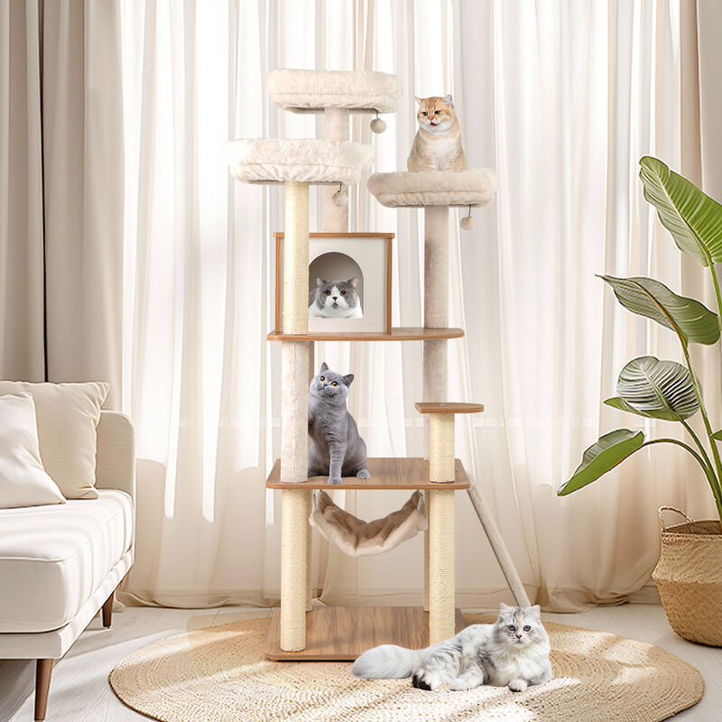 Tall Cat Tower with Triple Perches, Enclosed Condo & Durable Scratch Poles