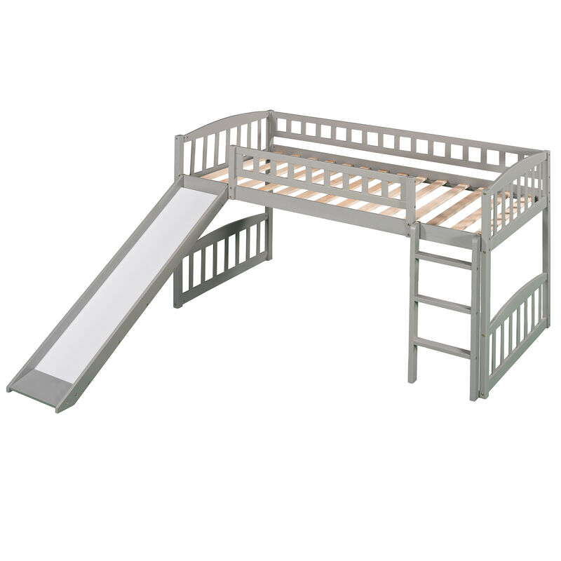Whisen Twin size Loft Bed with Slide and Ladder