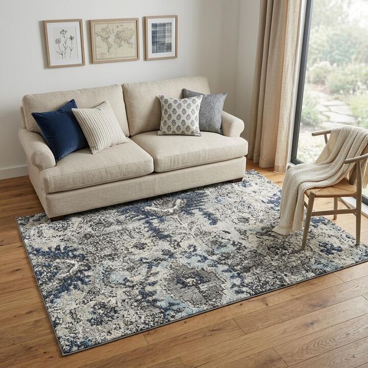 HomeRoots Floral Power Loom Distressed Area Rug