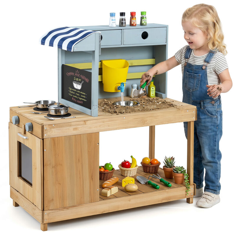 Outdoor Kids Wooden Kitchen Playset with Canopy and Faucet image number 3