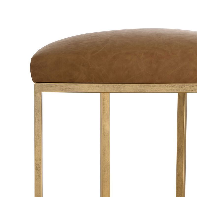 Gyn Counter Height Stool, Brown Faux Leather, D Seat, Gold Cantilever Base