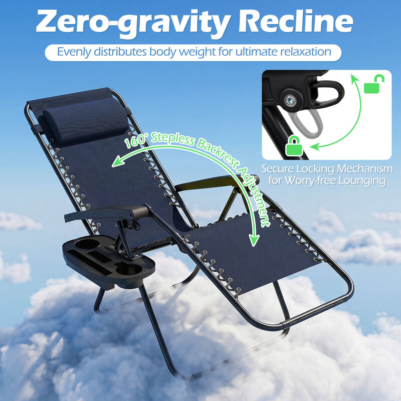 Outdoor Zero Gravity Chairs with Cup Holder and Adjustable Back image number 5