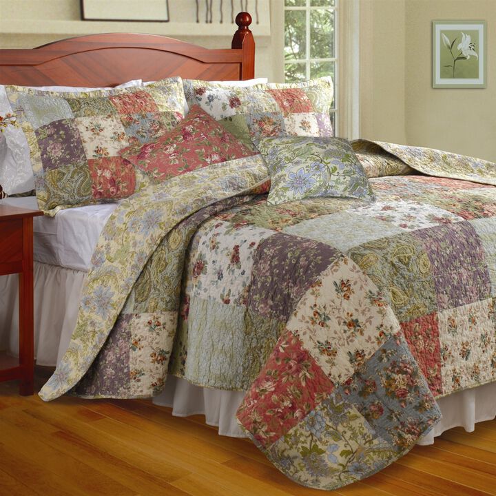QuikFurn King size 100% Cotton Floral Quilt Set with 2 Shams and 2 Pillows