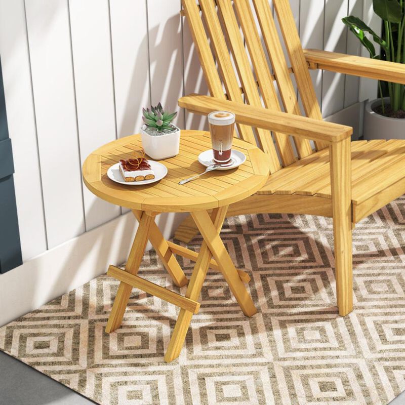 Hivvago Portable and Compact Outdoor End Table with X-shaped Legs and Slatted Tabletop