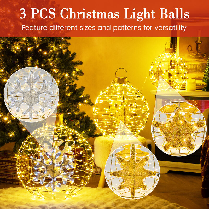 3 Pieces Pre-Lit Lantern Balls with Bright LED Lights and Ground Stakes