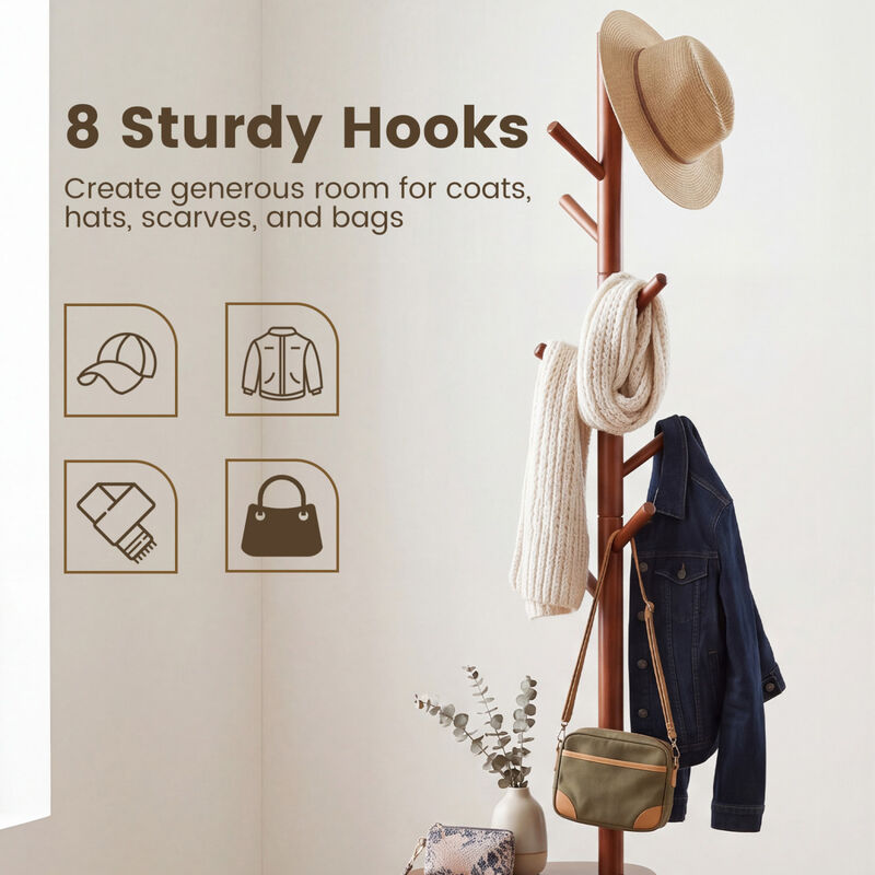 Wall Coat Rack with 8 Hooks and 2 Storage Shelves Organizer image number 5