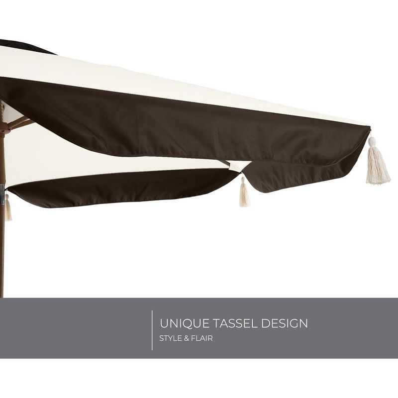 Mondawe 150cm All-Iron Tassel Sun Umbrella W/ Crank&Adjust Angle,UV-Resistant Multifunctional Canopy image number 2