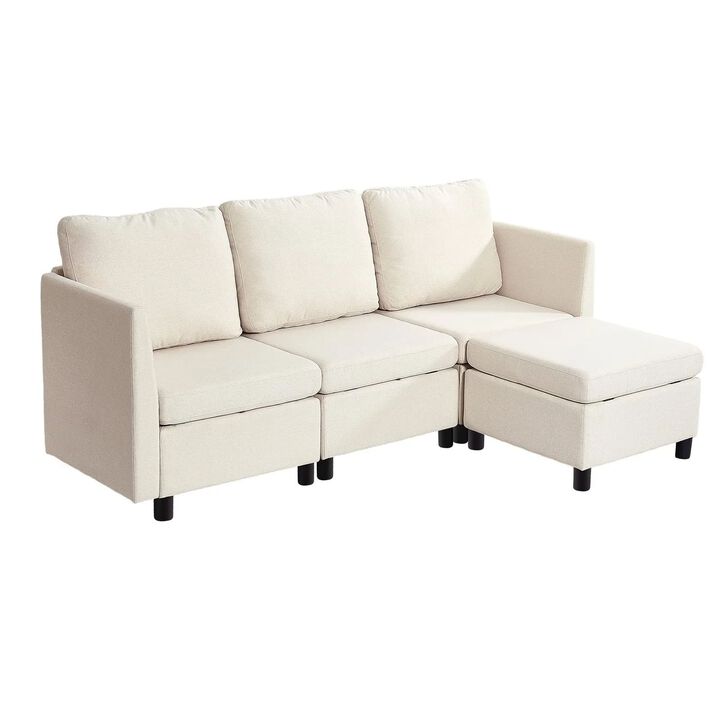 3 Seater Modular Sectional Sofa with Hidden Storage Ottoman for Living Room
