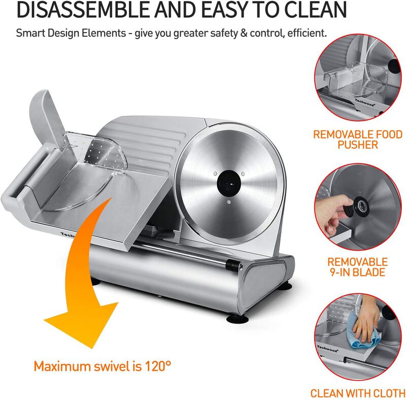 Techwood Meat Slicer, Electric Deil Food Slicer with 9inch Removable Stainless Steel Blade with Adjustable Knob for Thickness, Child Lock image number 2