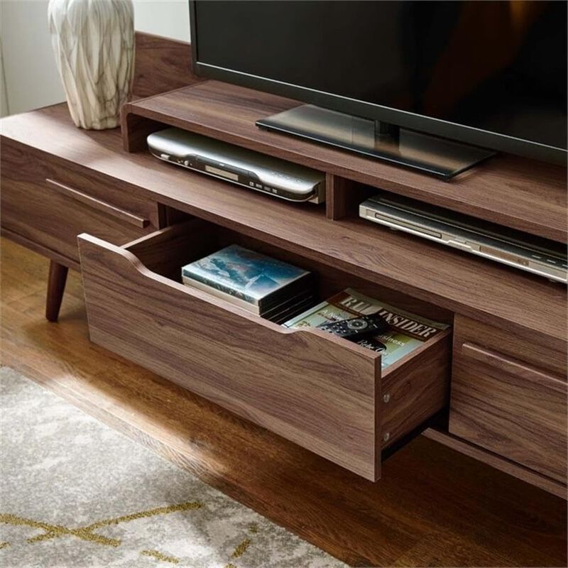 Modway Omnistand 74" Mid-Century Modern Low Profile Media Console Entertainment TV Stand in Walnut image number 5