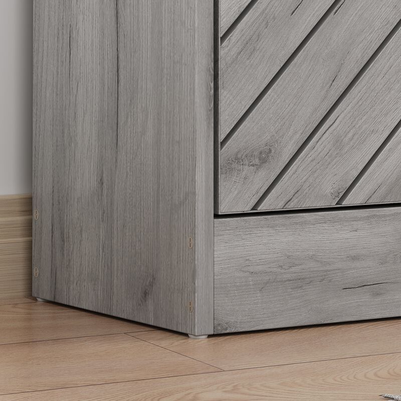 Gray 18-Pair Shoe Storage Cabinet with 3-Drawers and 6-Compartments and Wood Grain