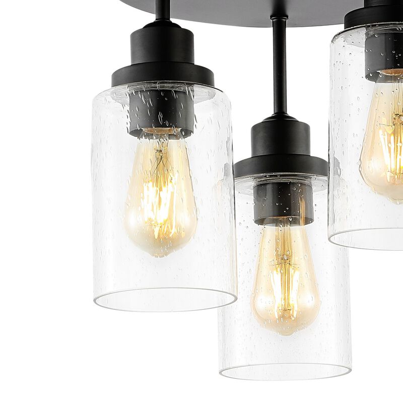 Jonah 3-Light Bohemian Farmhouse Iron/Seeded Glass LED Semi Flush Mount