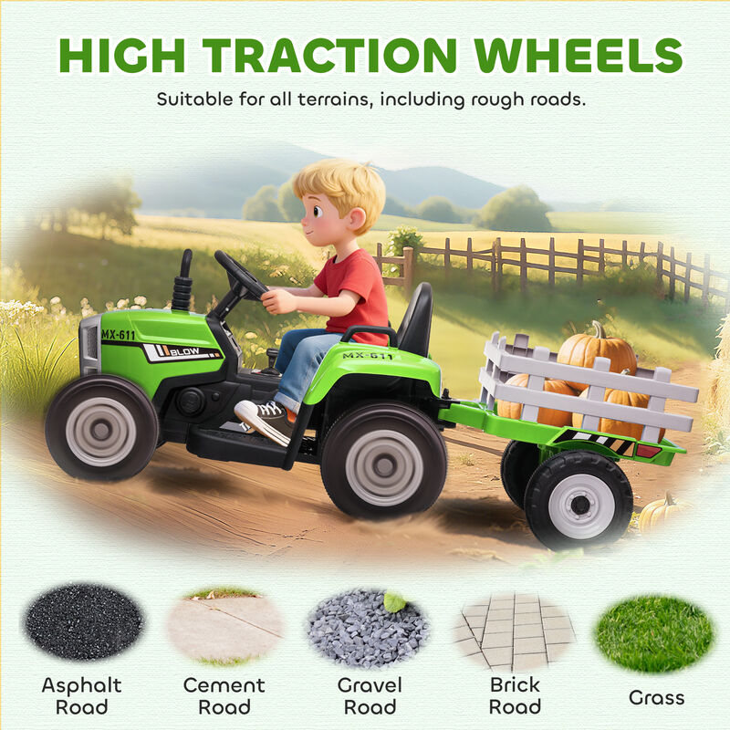 BreeBe 12V Electric Ride on Tractor with Trailer, 25W Dual Motors image number 6