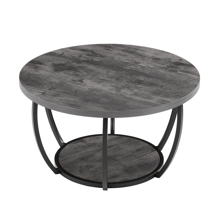 Modern Round Coffee Table with Open Storage Shelf for Living Room