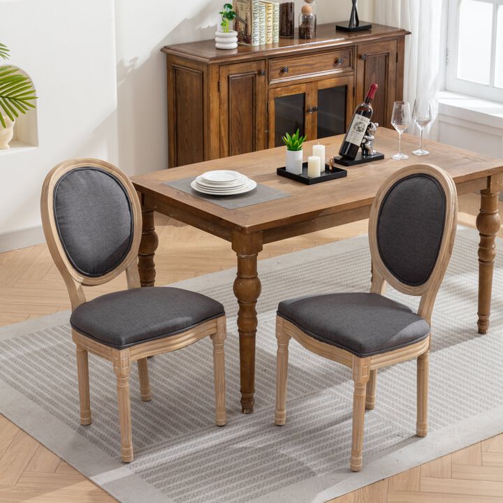 Whisen French Style Dining Chair, Solid Rubberwood Frame with Linen Upholstery, Armless Set of 2 for Living Room Kitchen