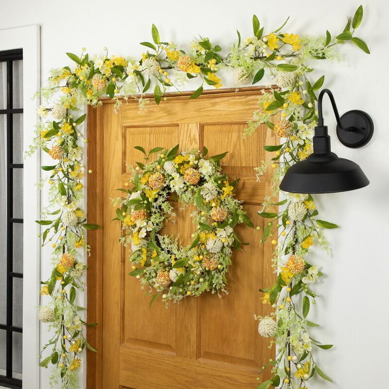 Berry and Thistle Floral Spring Wreath - 26" - Yellow and Orange