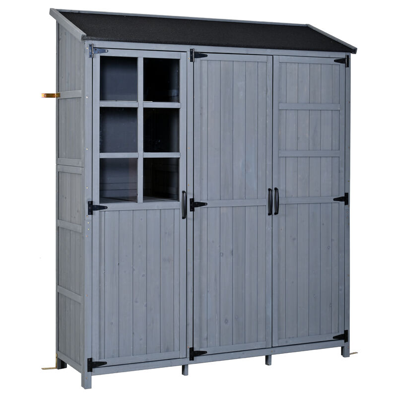 Whisen 60.6" Rustic Fir Wood Garden Shed with 2 Drawers, 7 Shelves & Workstation, Outdoor Backyard Storage Cabinet image number 7