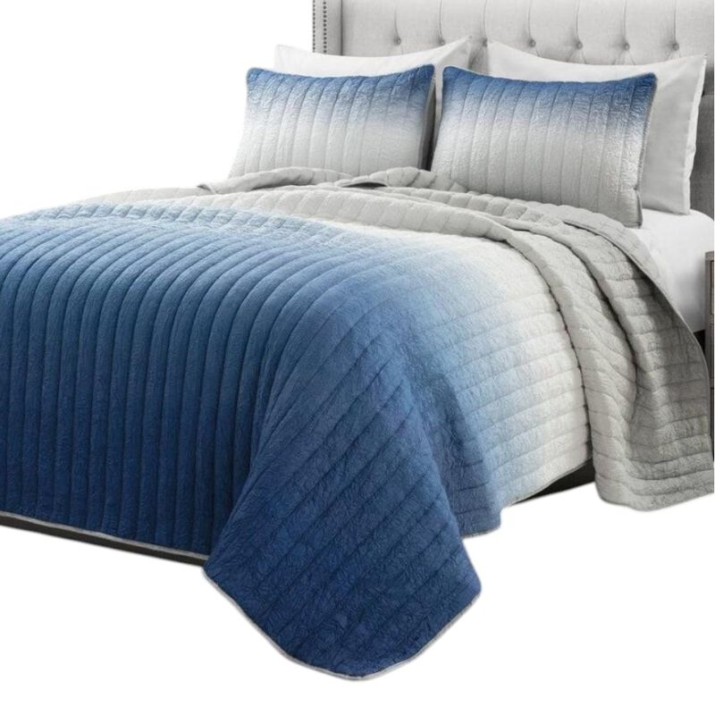 Hivvago Navy Blue Grey Lightweight Wrinkle Fabric Quilt Set