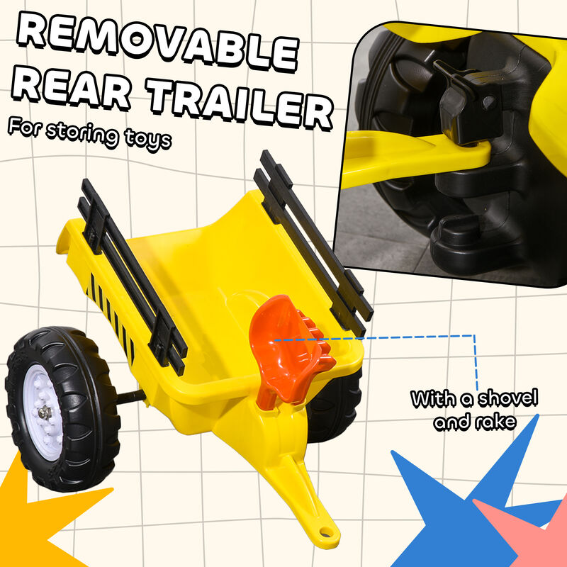 BreeBe Kids Ride on Tractor with Back Trailer, Shovel & Rake, Horn, Pedal Go Kart image number 4