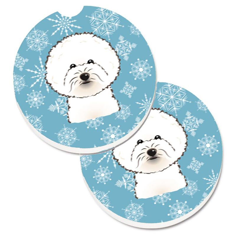 Caroline's Treasures Snowflake Bichon Frise Set of 2 Cup Holder Car Coasters BB1651CARC, 2.56, Multicolor