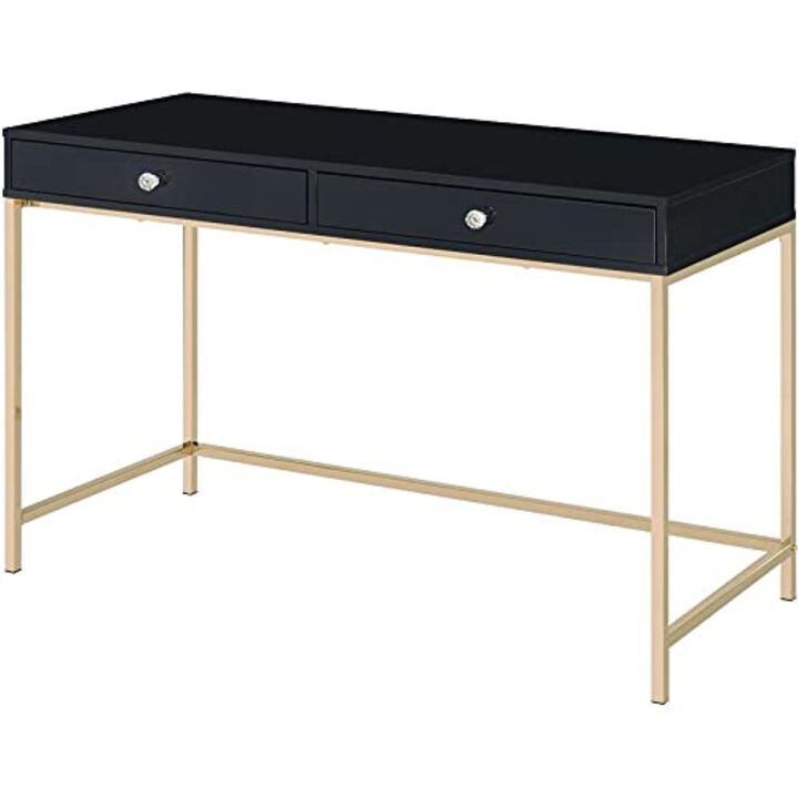 Acme Furniture 93540 Writing Desk - Black High Gloss & Gold Finish