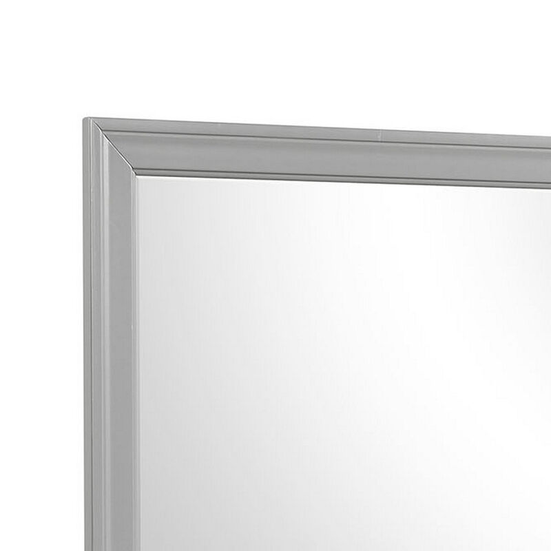 Ryla Dresser Mirror, 38 Inch Square Frame, Farmhouse Gray Solid Wood