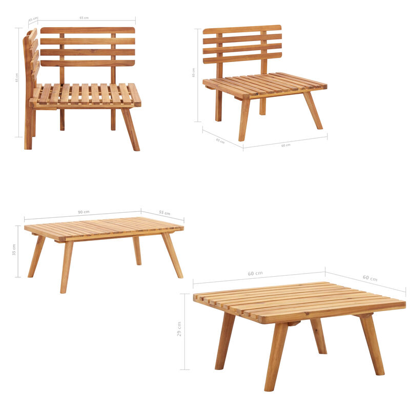 Roma 6pc Modular Outdoor Sofa and Coffee Table Set, Solid Wood, Gray - Benzara