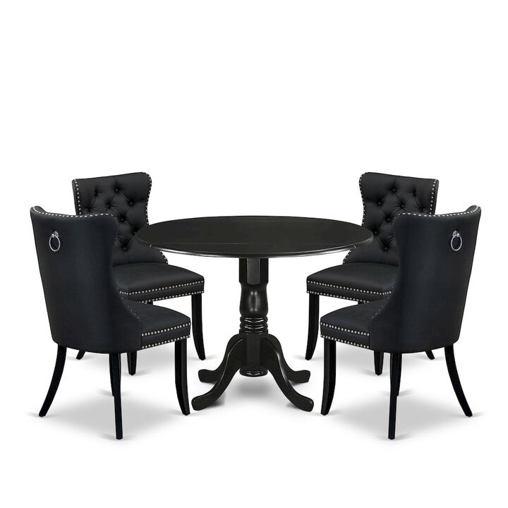 5 Piece Modern Dining Table Set Consists of a Round Kitchen Table with Dropleaf