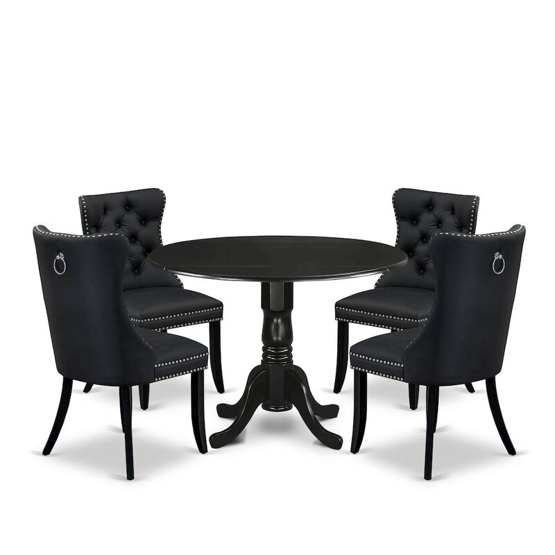 5 Piece Modern Dining Table Set Consists of a Round Kitchen Table with Dropleaf