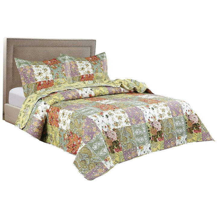 Legacy Decor 3 PCS Paisley Stitched Pinsonic Reversible Lightweight All Season Bedspread Quilt Coverlet Oversize, Queen Size