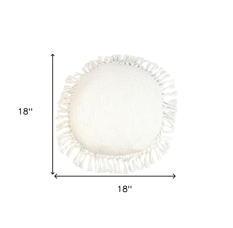 HomeRoots 18" X 18" White Round Cotton Throw Pillow with Fringe image number 5